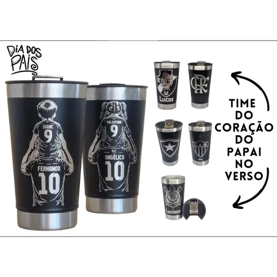 Copo Térmico Pai e Filhos Personalizada com seu Time e Nome