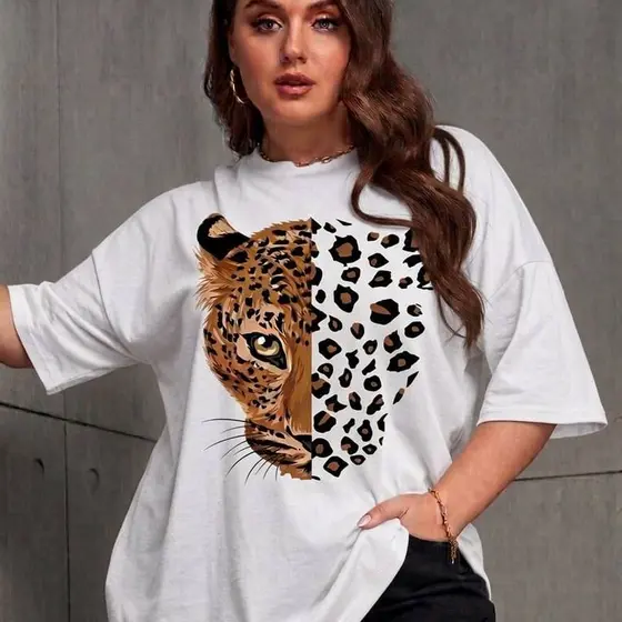 Camiseta Feminina Over, Street, Plus Size, Casual, Tendência Primavera Verão, Modal 100% Algodão