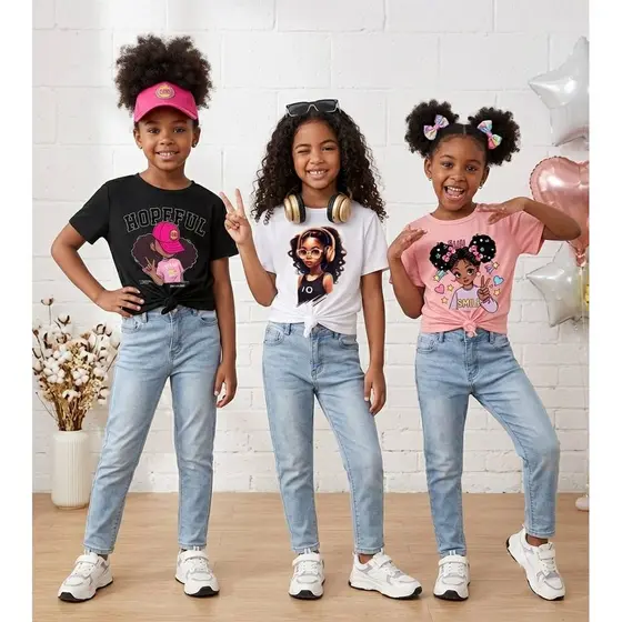 Kit 3 Camisetinha Infantil Feminina 100% Algodão Tendência Meninas Estilo
