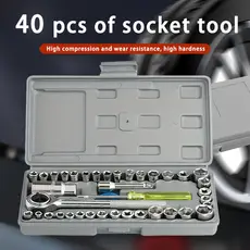 Kit De Ferramentas 40 Peças Cinzenta/Preta Jogo De Soquetes Chave Catraca Reversível Com Maleta Jogo Completo