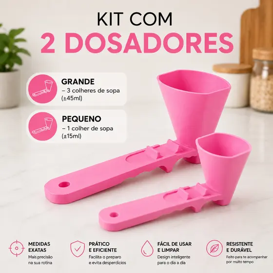 Colher Medidora com Funil Deslizante Kit 2 Peças Dosador de Cozinha Café Farinha Açúcar Tempero Leite em Pó Graduada