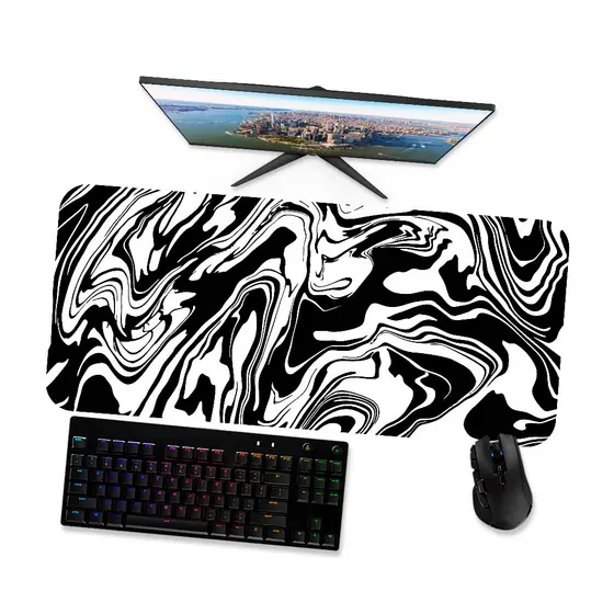 Mouse Pad Gamer Grande Abstrato Preto e Branco 1 90x40 80x40 60x40 70x30 45x40