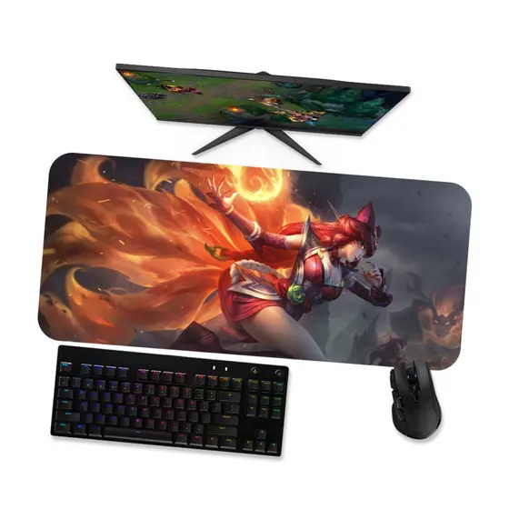 Mouse Pad Gamer Grande LoL AHRI RAPOSA DE FOGO 1  LoL 90x40 80x40 60x40 70x30 45x40