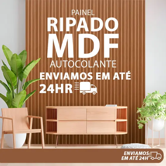 Painel Ripado MDF Autocolante 45x11cm Revestimento de Parede Madeira Decorativo
