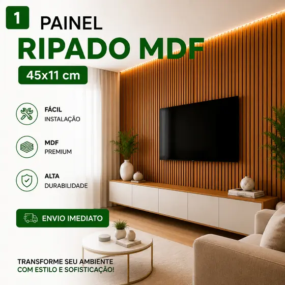 Painel Ripado MDF Autocolante 45x11cm Revestimento de Parede Kit Até 100 Placas