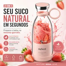 Mini Liquidificador Portátil Recarregável USB 350ml Garrafa Mixer 2 em 1 Para Sucos e Vitaminas Rosa