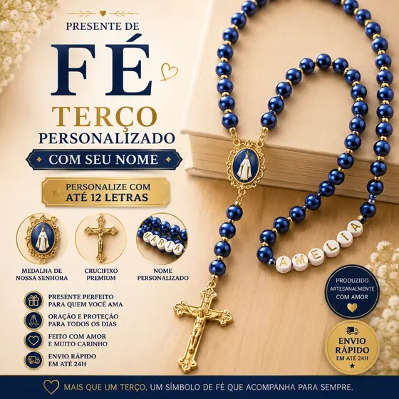 Kit 2 Terço Católico Personalizado Com Nome de 50cm Nossa Senhora Aparecida