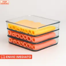 Kit Porta Frios Presunto Queijo Kit Acrílico Resistente Duplex Com Tampa Hermético Empilhável