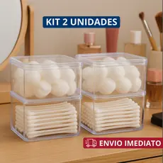 Porta Cotonetes E Algodão Com Tampa De Acrílico Maquiagens Elásticos Organizador Duplo