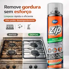 Kit 2 Desengordurante Spray Espuma Zip Clean Limpeza Pesada Cozinha 300ml Limpa Fogão Panelas Alumínios Remove Gordura