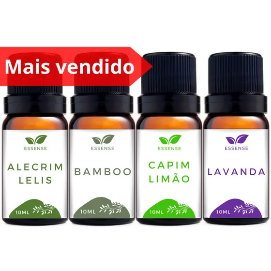 4 Essências Alecrim Lelis Bamboo Capim Limão Lavanda para Aromatizador Difusor Óleo Essencial 10ml