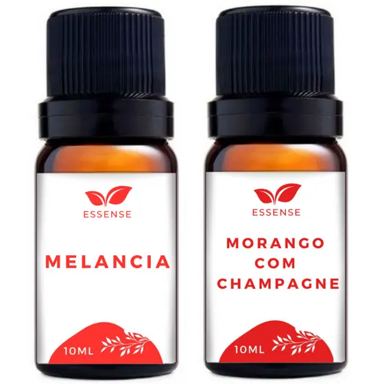 2 Essências Melancia e Morango Champagne 10ml Hidrossolúvel Aromatizador Umidificador Óleo Essencial
