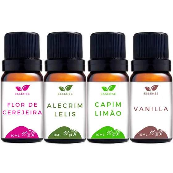 4 Essência Flor de Cerejeira Alecrim Lelis Capim Limão e Vanilla Aromatizador Difusor Umidificador