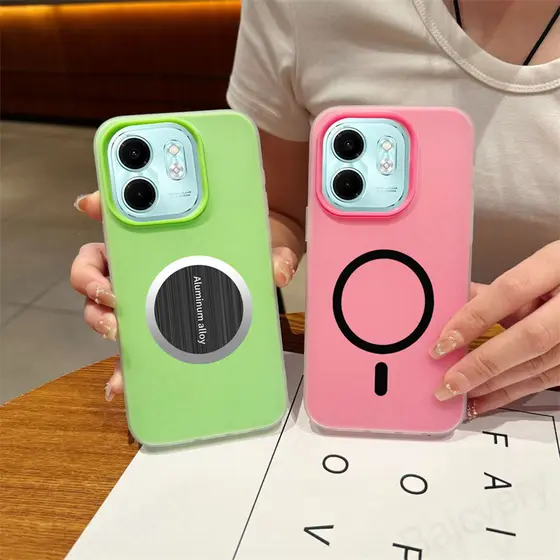 Para Infinix Smart 9/HD/HOT 50i Dupla Camada Superfície Lisa Casca Dura Com Adesivo De Anel De Ferro Autoadesivo