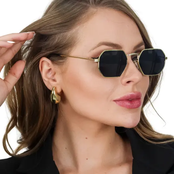 Óculos de Sol Octagonal Com Haste de Metal Proteção Uv400 Feminino Doha