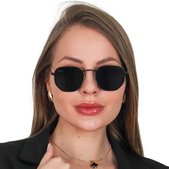 Óculos de Sol Escuro Hexagonal Clássico Proteção Uv400 Feminino e Masculino Doha