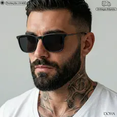 Óculos de Sol Masculino Quadrado Leaf Escuro Unissex UV400 Metal Acetato Italiano Premium Doha
