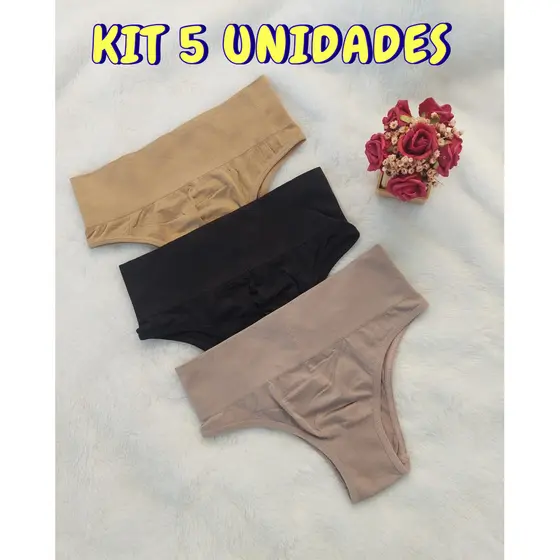 Kit 5 Calcinha Tanga Alta Levanta Bumbum Conforto Poliamida P M G GG Modeladora
