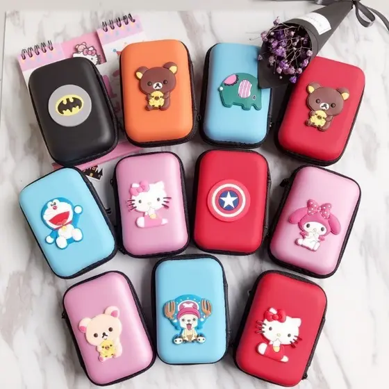 Caixa de carregador simples dos desenhos animados cabo de dados organizador saco de armazenamento moeda bolsa fone de ou