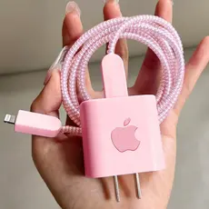 Capa Protetora De Carregador Rosa Fofa Para iPhone 18W/20W + Cabo De Carregamento anti-Quebra + Organizador De Cabos