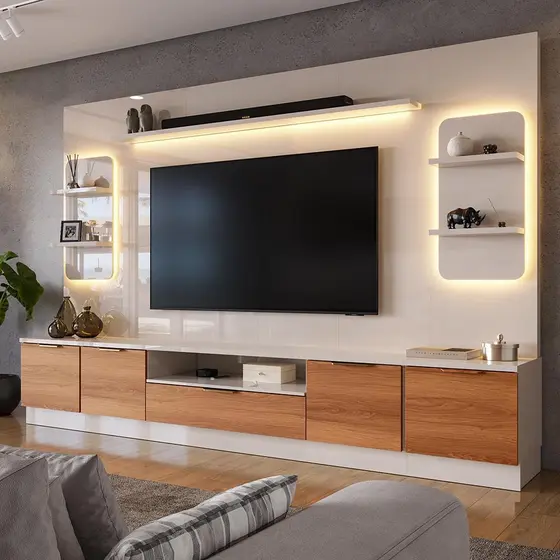 Estante Home Para TV Até 75” Noble 270cm Com 2 Torre Nicho LED Lojas Armonare