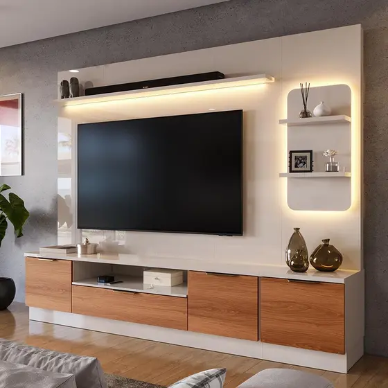Estante Home Para TV Até 75” Noble 225cm Com 1 Torre Nicho LED Lojas Armonare