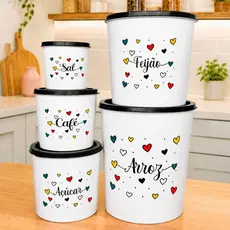 Kit de potes mantimentos 5 peças plástico Decorado Coração Armazenamento Alimento Casa Cozinha