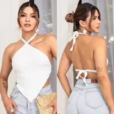 Cropped FRENTE ÚNICA amarração costas nua blusa verão carnaval praia viagem