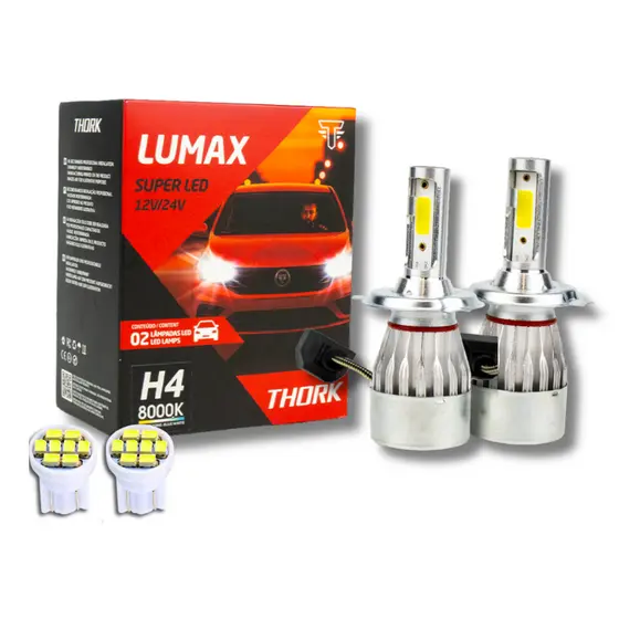 Kit Par Lampada Super Led H4 Alto Baixo Lumax Thork 12/24V Automotivo Carro Caminhão