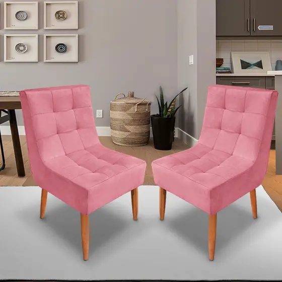 Kit 2 Cadeira Trida Sala de Jantar Estofada com pés de Madeira em Suede - Trida Moveis