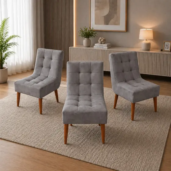 Cadeira Mesa de Jantar Kit 3 Unidade Espuma D23 Pés Palito Suede Decoração - Trida Moveis