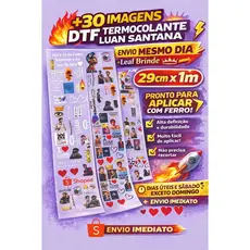 Cartela DTF Termocolante Luan Santana 29cm x 1m +30 Artes | Envio Imediato