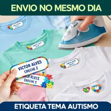 100 Etiquetas Termocolante p/ Roupas | Autismo Infantil Escolar | Símbolo Autismo TEA