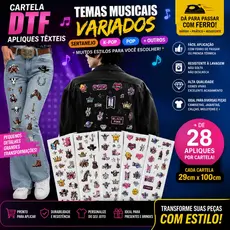 Cartela DTF Apliques Têxteis – Temas Musicais Variados | Sertanejo, K-Pop e Pop | stray kids | leo foguete