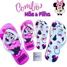 KIT: Tal Mãe e Filha Minnie Stitch lilo Chinelo Sandalia de dedo Feminina Adulto e Infantil Confortável Macio Lindo