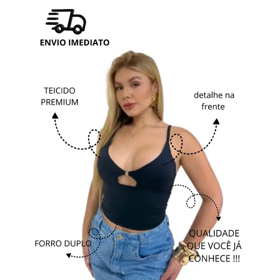 BLUSINHA COM ALÇA E  COSTA COM DETALHE TENDENCIA MODA GRINGA