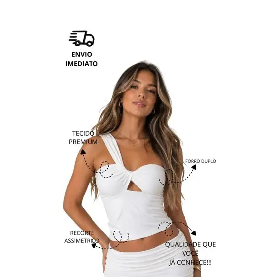 CROOPD DRAPEADA ASSIMÉTRICO COM DETALHES NAS COSTA MODA GRINGA