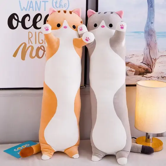 Boneca de gato com pernas compridas dorme travesseiro menina brinquedo de pelúcia boneca de pelúcia dorme boneca adormecida