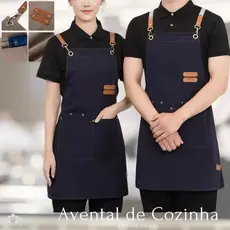 Avental de Cozinha Ajustável Com Botões Com Bolso Caseiro ou Profissional