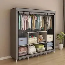Grande Arara Guarda Roupa Dobrável Com Capa Tecido 4 Divisorias Roupeiro Organizador Roupas Armário b