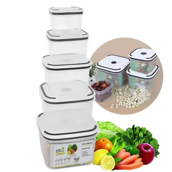 Kit com 5 Peças Potes Herméticos Plastico Para Mantimentos Micro-ondas Alimentos Geladeira Marmita b