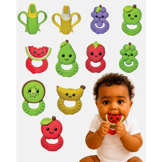 Mordedor Bebê Frutas Macio Estimulante Alívio Gengiva Brinquedo