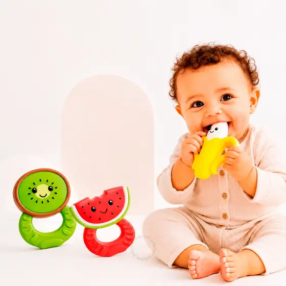 Mordedor Bebê 2 Unidades Macio Gengiva Brinquedo Estimulante Alívio Frutas