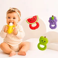 Mordedor Bebê 3 Unidades Macio Alívio Gengiva Brinquedo Frutas Estimulante