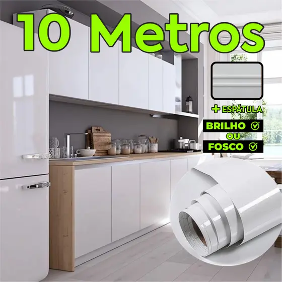 Adesivo Vinil Branco Brilho ou Fosco + Espátula Para Envelopamento Moveis Geladeira Fogão Decoração