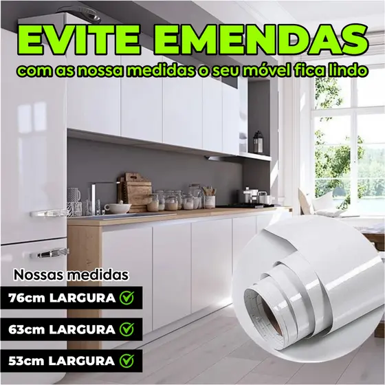 Adesivo Vinil  Branco 76, 63 e 53Cm  de Largura no Brilho ou Fosco