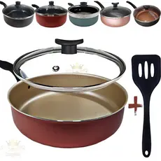 Frigideira Antiaderente  Alta 18Cm Com Tampa De Vidro E Espátula 5 Camadas Teflon Cereja Gold Cobre Preta Rouge Turquesa