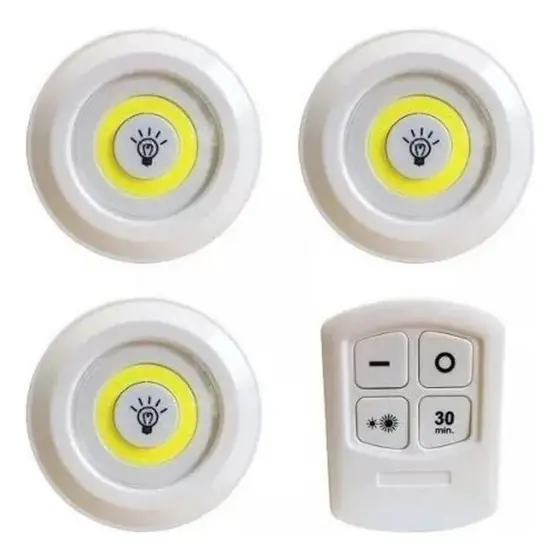 Luminária Kit 3 Lâmpada Led Spot Sem Fio Controle Remoto Lâmpada Led Sem Fio