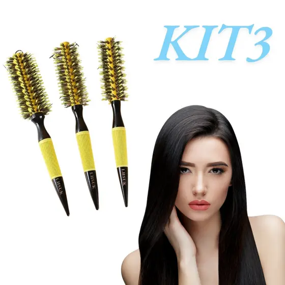 Kit 3 Escovas Profissionais Cabelereiro Cabelos Cerdas