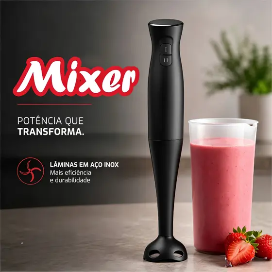 Mixer de Imersão Portátil 200W 127V/220V 15000RPM Aço Inoxidável 2 Velocidades Para Vitamina Sopa